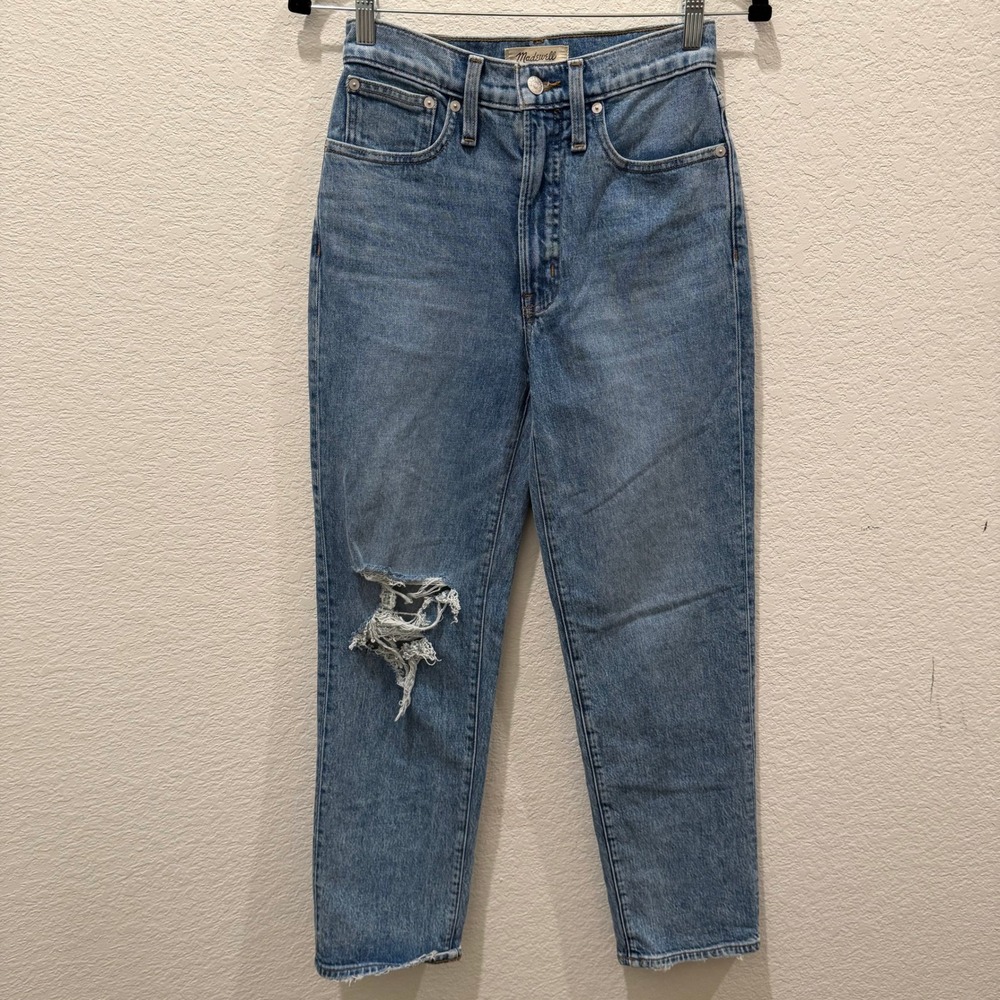 Madewell The Perfect Vintage Straight Jean Distressed Blue Denim Size 24